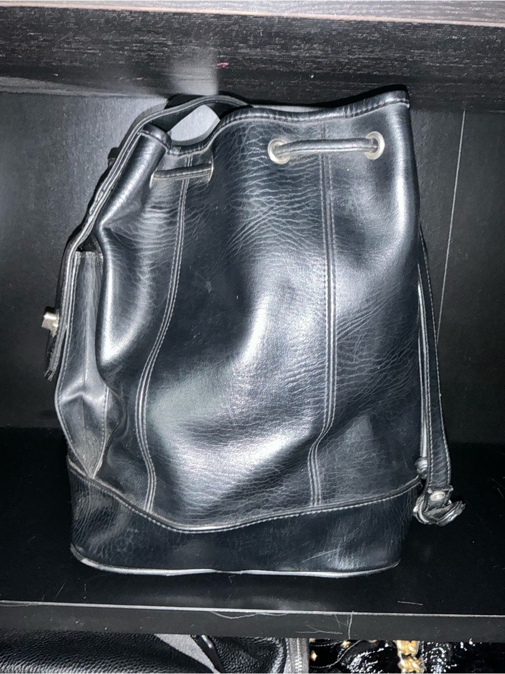 Coach look alike Classic Black Leather Drawstring bucket bag